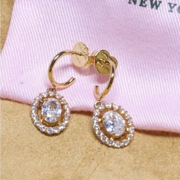 NWT. KATE SPADE Gold and Crystal Halo Drop Earrings - Picture 2 of 3